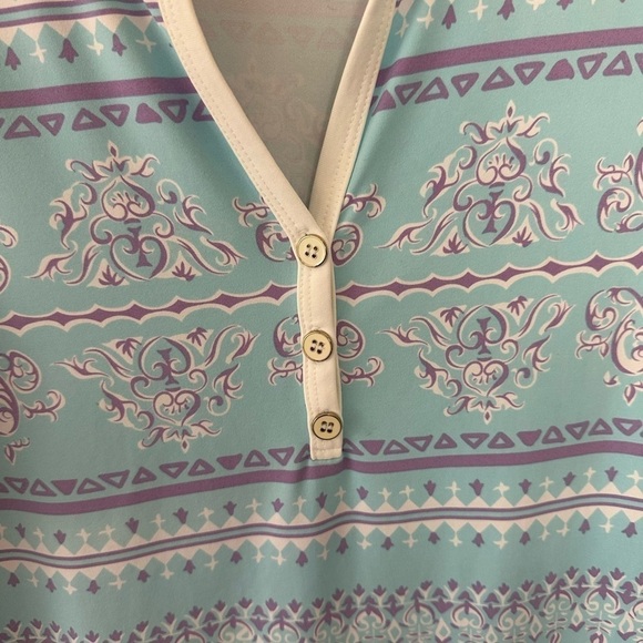 J Mclaughlin Dress three button light blue purple print Catalina Cloth size M - Picture 5 of 8